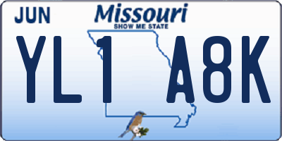 MO license plate YL1A8K