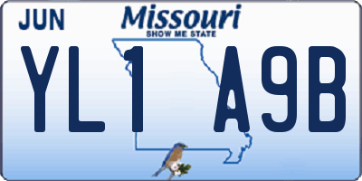 MO license plate YL1A9B