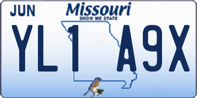 MO license plate YL1A9X