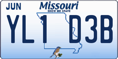 MO license plate YL1D3B