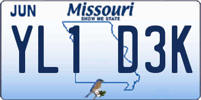 MO license plate YL1D3K