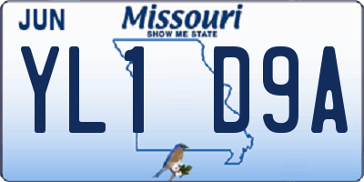 MO license plate YL1D9A