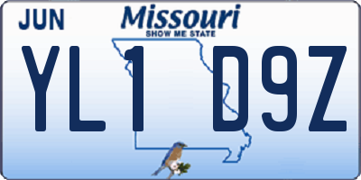 MO license plate YL1D9Z