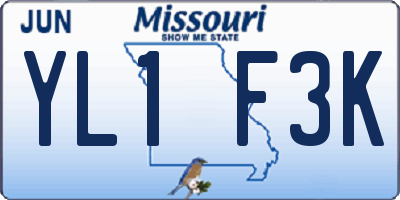 MO license plate YL1F3K
