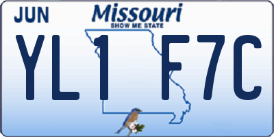 MO license plate YL1F7C