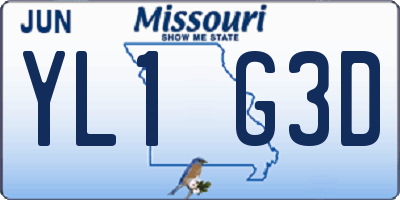MO license plate YL1G3D