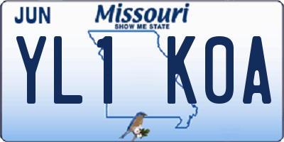 MO license plate YL1K0A