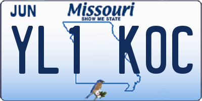 MO license plate YL1K0C