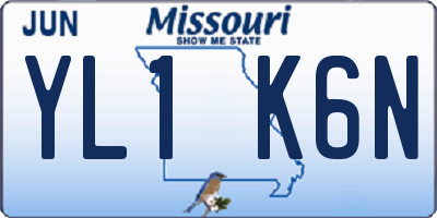 MO license plate YL1K6N