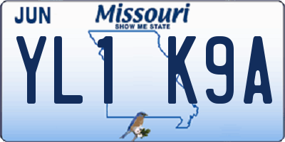 MO license plate YL1K9A