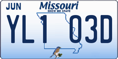 MO license plate YL1O3D