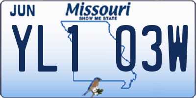 MO license plate YL1O3W