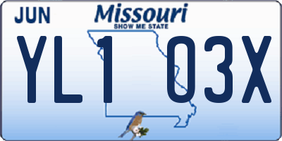 MO license plate YL1O3X
