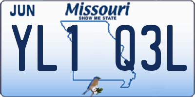 MO license plate YL1Q3L
