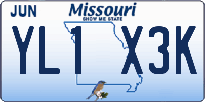 MO license plate YL1X3K