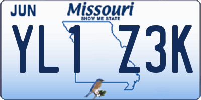 MO license plate YL1Z3K