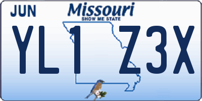 MO license plate YL1Z3X