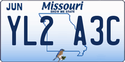 MO license plate YL2A3C