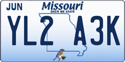 MO license plate YL2A3K