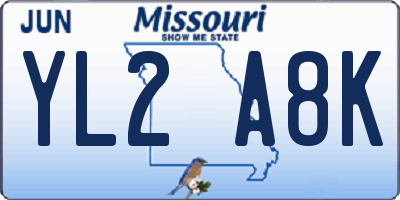 MO license plate YL2A8K