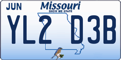 MO license plate YL2D3B