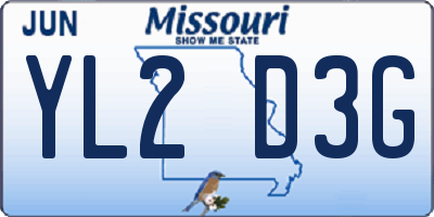 MO license plate YL2D3G