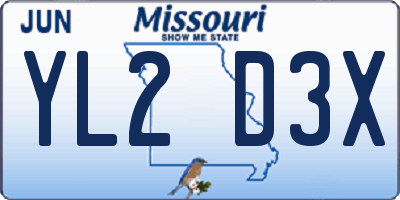 MO license plate YL2D3X