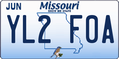 MO license plate YL2F0A