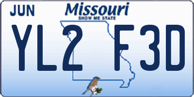 MO license plate YL2F3D