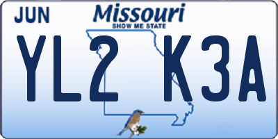 MO license plate YL2K3A
