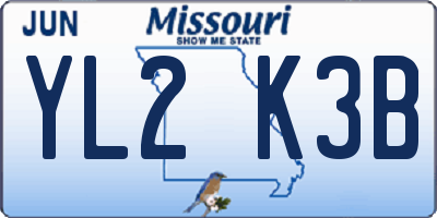 MO license plate YL2K3B