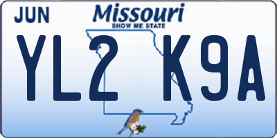MO license plate YL2K9A