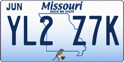 MO license plate YL2Z7K