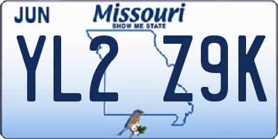 MO license plate YL2Z9K
