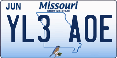 MO license plate YL3A0E