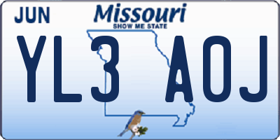 MO license plate YL3A0J