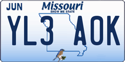 MO license plate YL3A0K