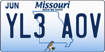 MO license plate YL3A0V