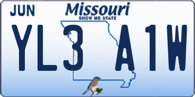 MO license plate YL3A1W