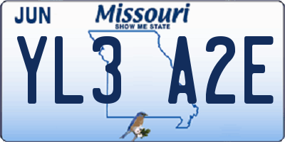 MO license plate YL3A2E