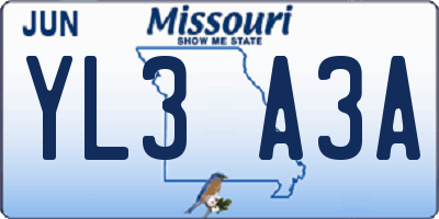 MO license plate YL3A3A
