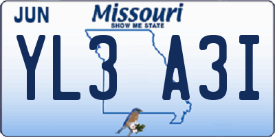 MO license plate YL3A3I