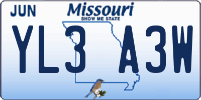 MO license plate YL3A3W