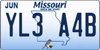 MO license plate YL3A4B