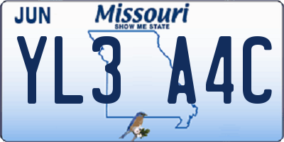 MO license plate YL3A4C