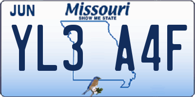 MO license plate YL3A4F