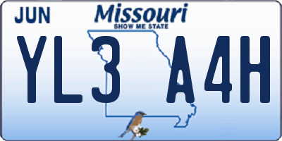 MO license plate YL3A4H