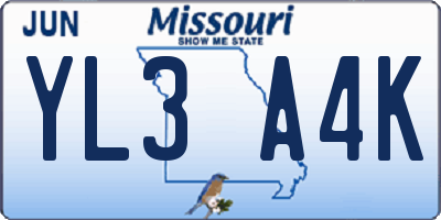 MO license plate YL3A4K