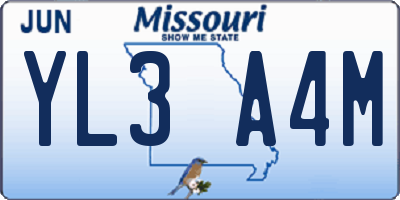MO license plate YL3A4M