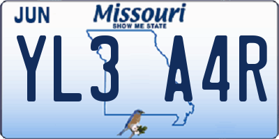 MO license plate YL3A4R